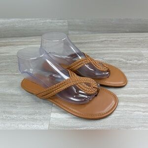 NEW Talbots Twist Braided Faux Leather Thong Flat Sandals Womens Size 9